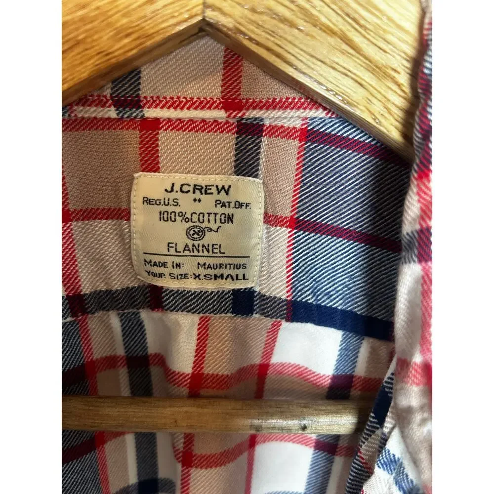 J. Crew Size XSmall Flannel 100% Cotton Button Down Blue Red